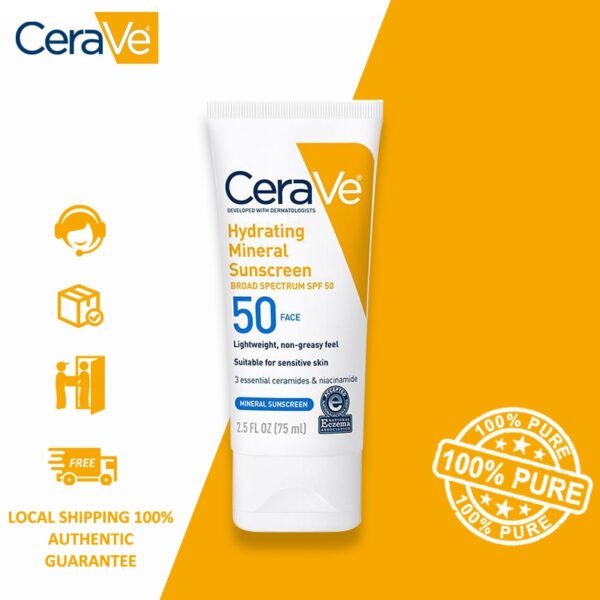 Cerave Hydrating Mineral Sunscreen SPF50 – 75 ml - Image 2